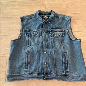 Harley Davidson Motor Clothes Embroidered Patch Denim Jean Jacket Vest Blue 3XL